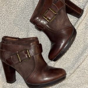 Clarks Dark Brown Heeled Boots with Buckle